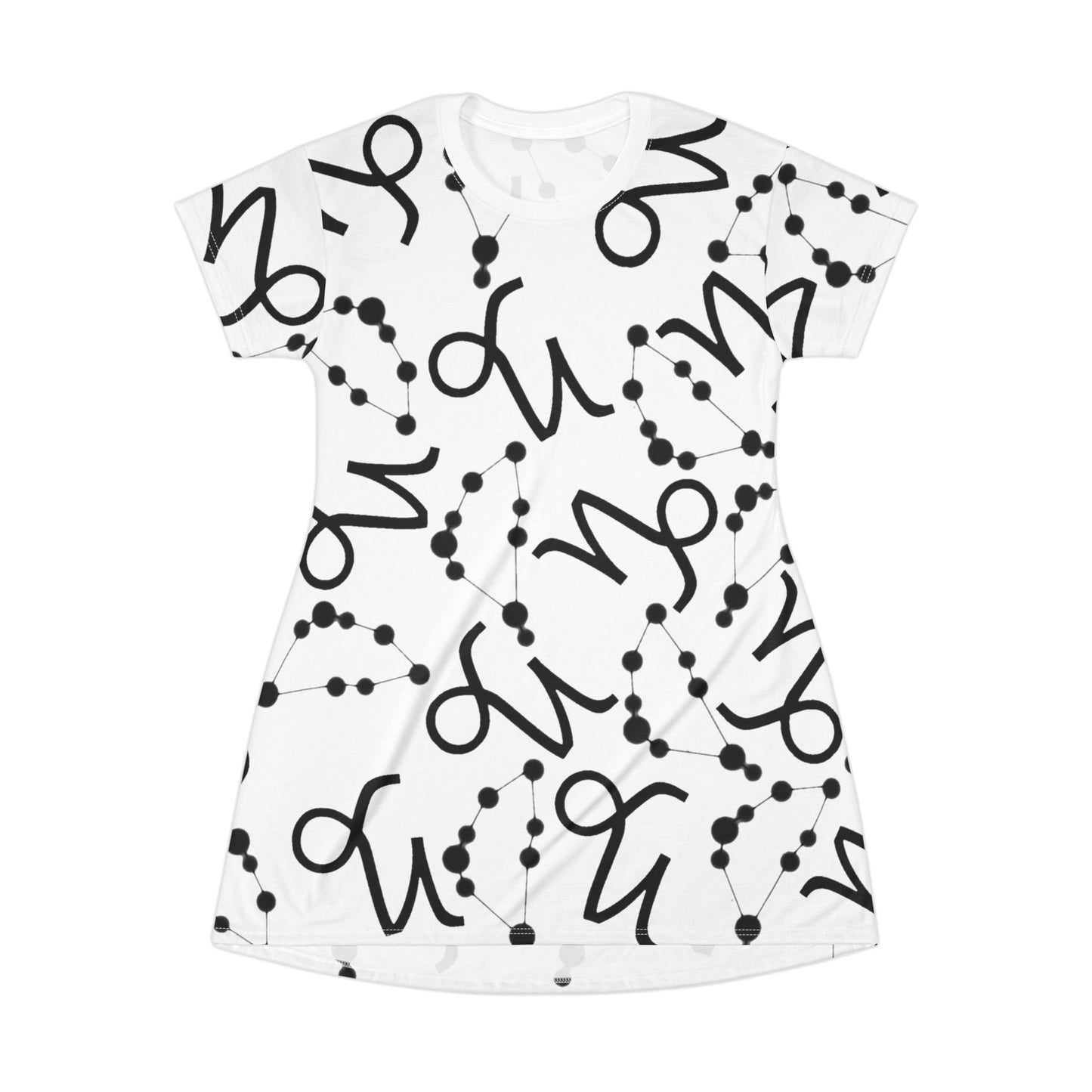 T-Shirt Dress (AOP), 100% Polyester, White thread color, Capricorn Zodiac design