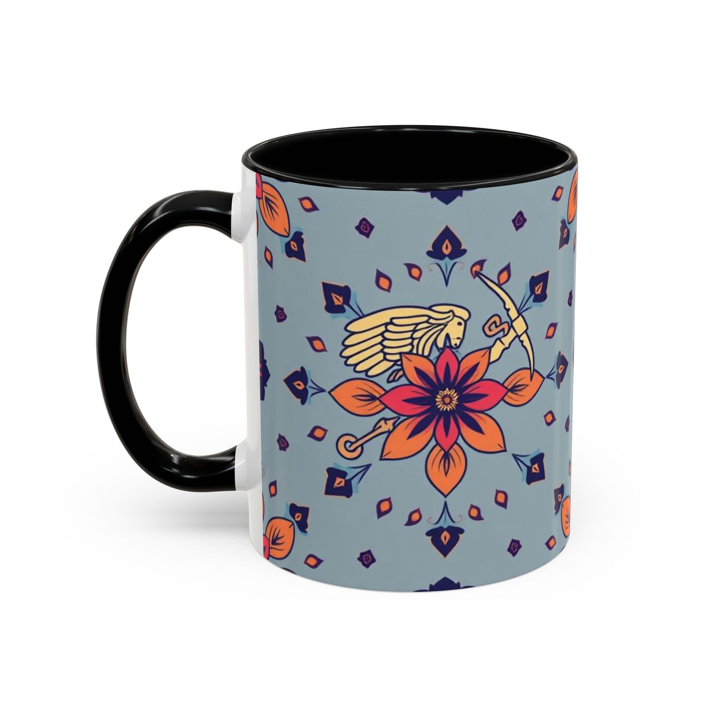 Accent Coffee Mug, Sagittarius, Zodiac v3. Flower Pattern, (11, 15oz)