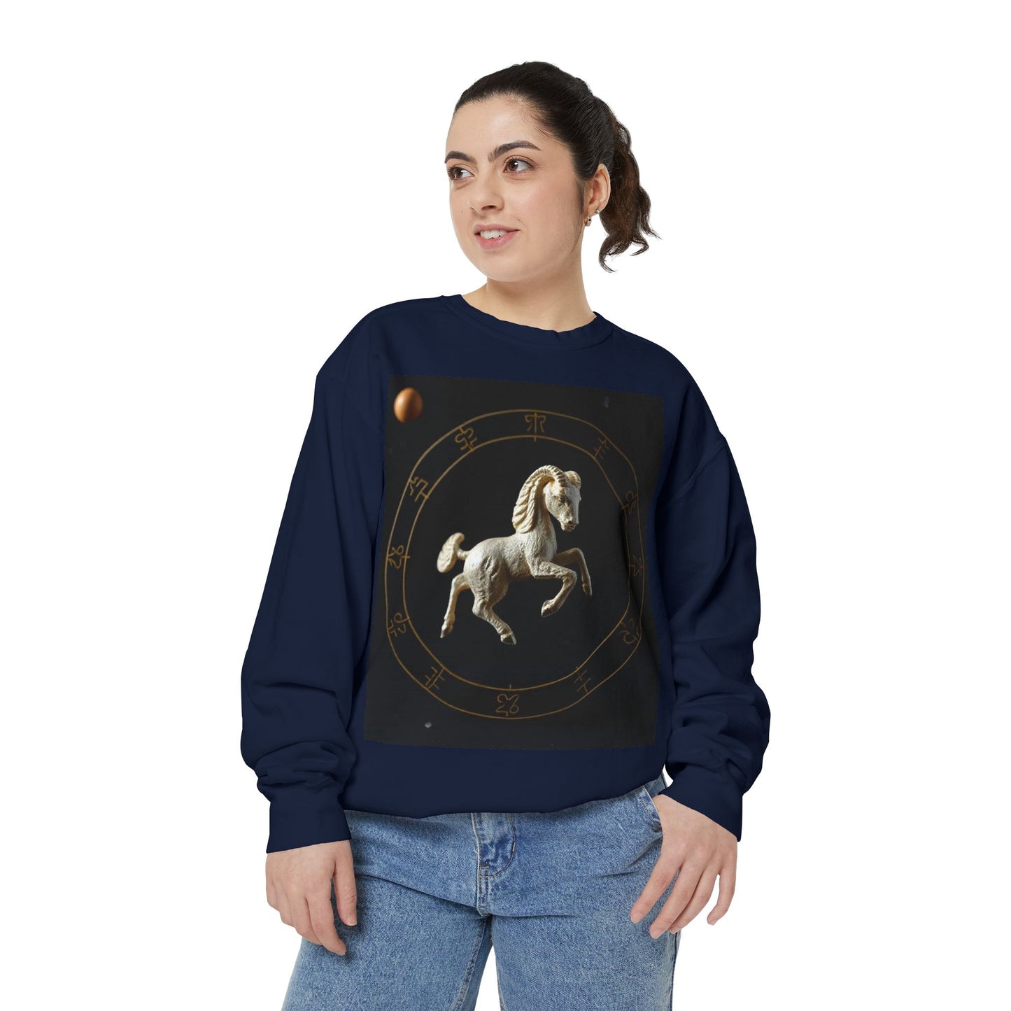 Garment-Dyed Sweatshirt, Unisex, Space Animal Design, Capricorn