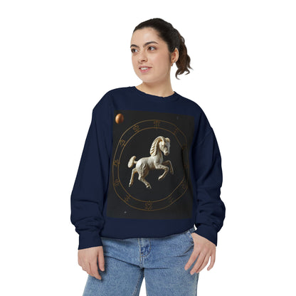 Garment-Dyed Sweatshirt, Unisex, Space Animal Design, Capricorn