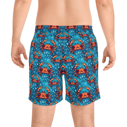 Men's Mid-Length Swim Shorts, (AOP), Cancer, Zodiac v4, Bubble Pattern