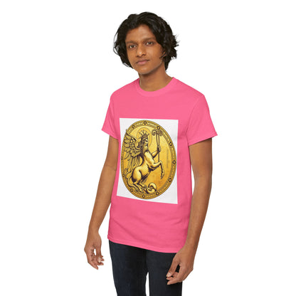 Unisex Heavy Cotton T-Shirt, Golden Angel Coin, Virgo Zodiac Design
