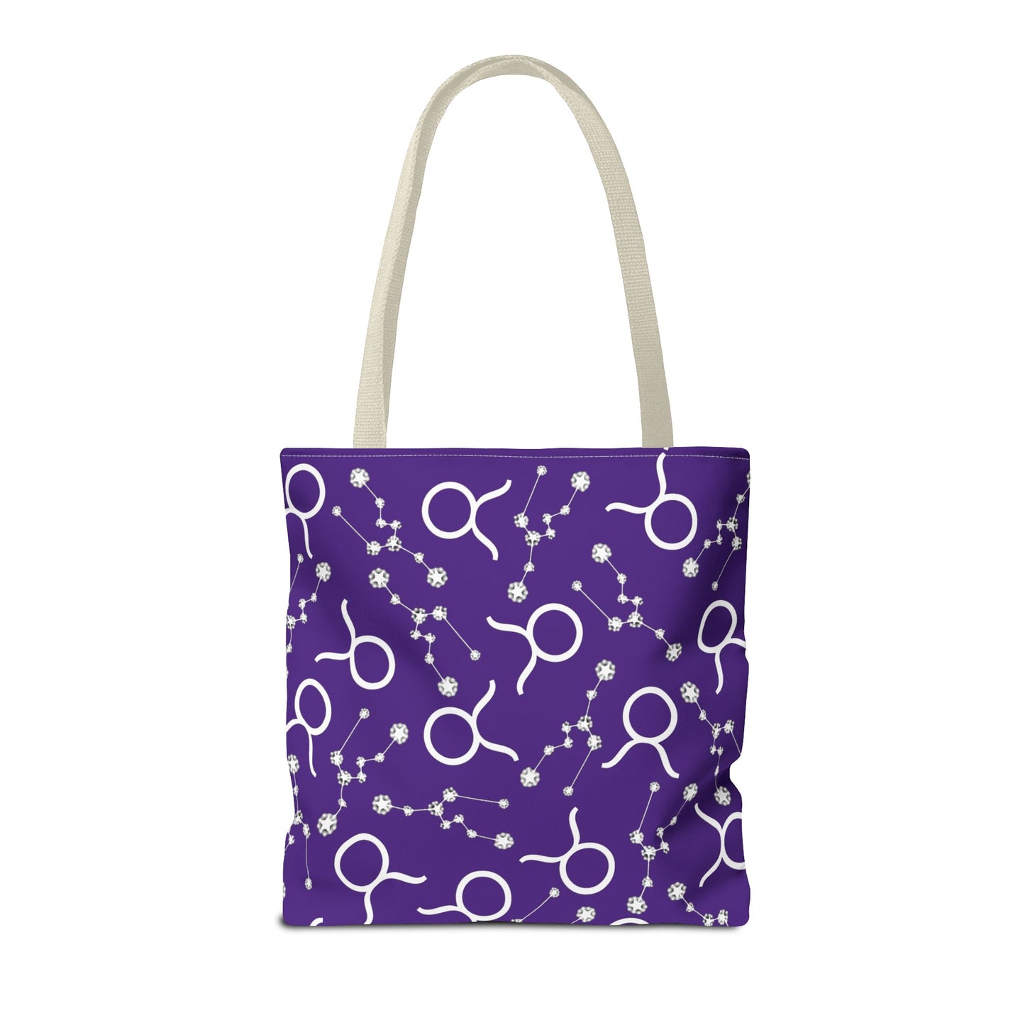 Tote Bag, Taurus Zodiac Sign, AOP, (Purple, White)