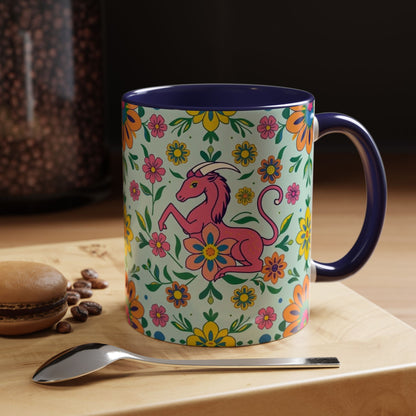Accent Coffee Mug, Aquarius, Zodiac, Flower Pattern, (11, 15oz)