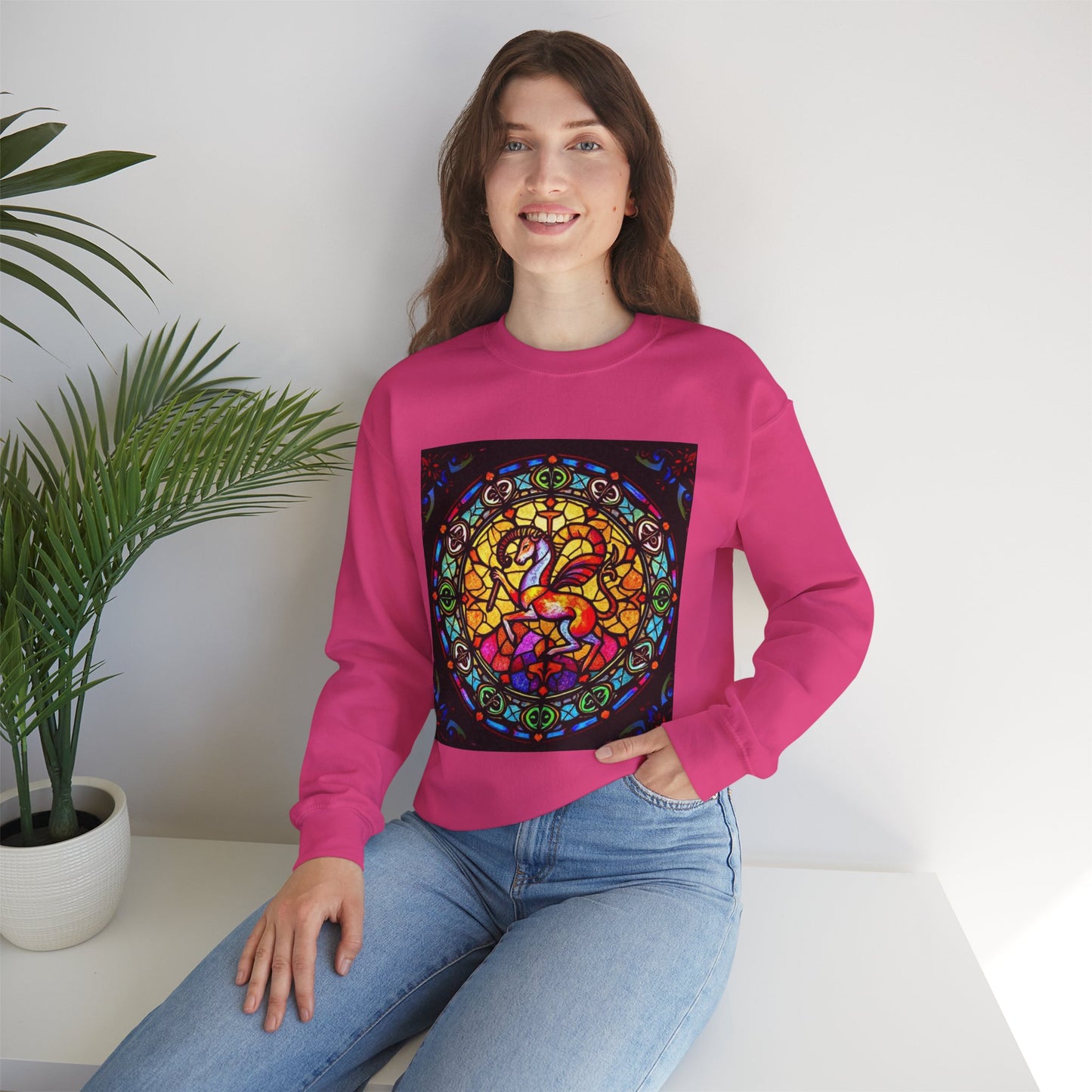 Unisex Heavy Blend™ Crewneck Sweatshirt, Glass 1, Aries Zodiac Design