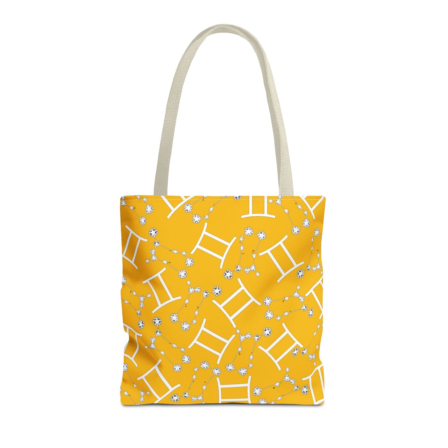 Tote Bag, Gemini Zodiac Sign, AOP, (Yellow, White Print)