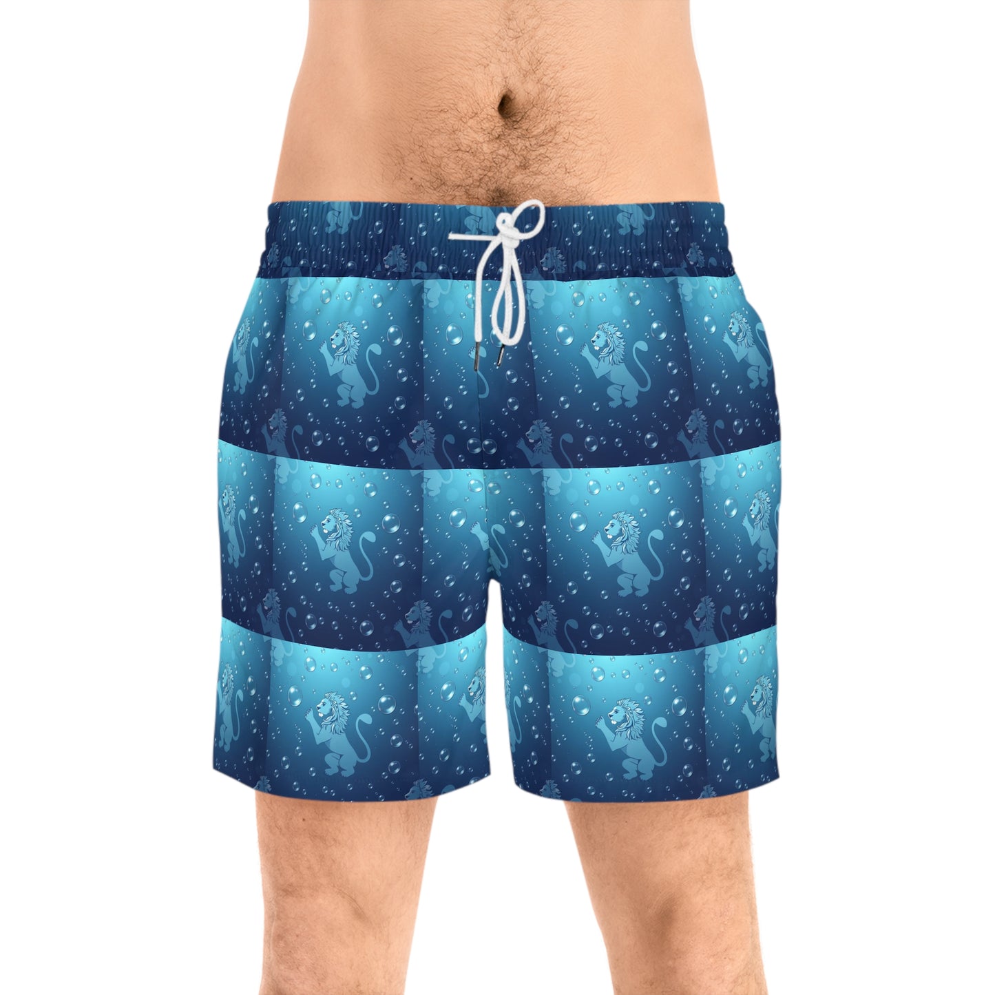 Men's Mid-Length Swim Shorts, (AOP), Leo, Zodiac v1, Bubble Pattern