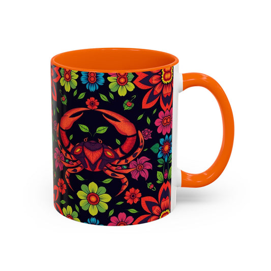 Accent Coffee Mug, Cancer, Zodiac v4, Flower Pattern, (11, 15oz)