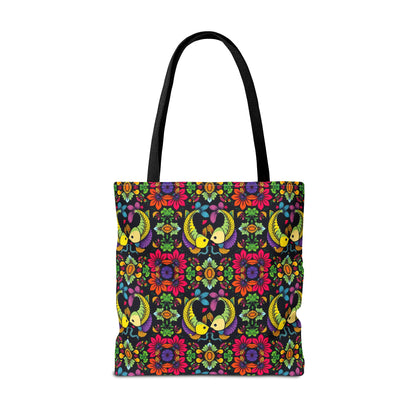 Tote Bag, (AOP), Pisces, Zodiac, Flower Pattern