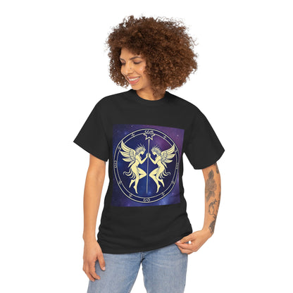 Unisex Heavy Cotton T-Shirt, Space Angel Twins v1, Gemini Zodiac Design