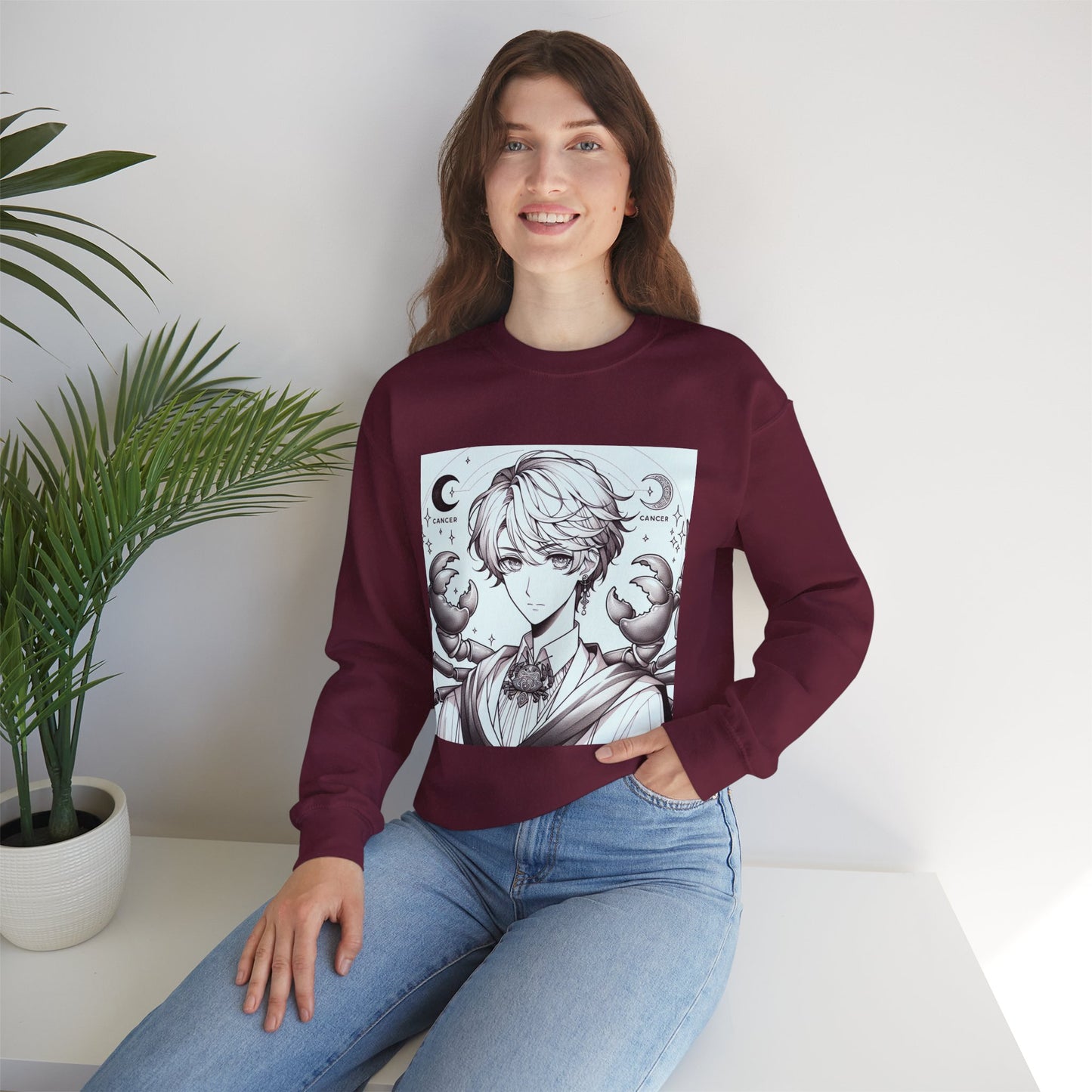 Unisex Heavy Blend™ Crewneck Sweatshirt,Two Moon, Cancer Zodiac Design