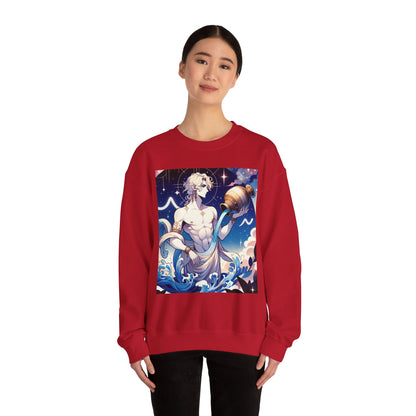 Unisex Heavy Blend™ Crewneck Sweatshirt, Anime Aqua God, Aquarius Zodiac Design