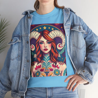 Unisex Heavy Cotton T-Shirt, Aries, Zodiac v1, Sexy Art
