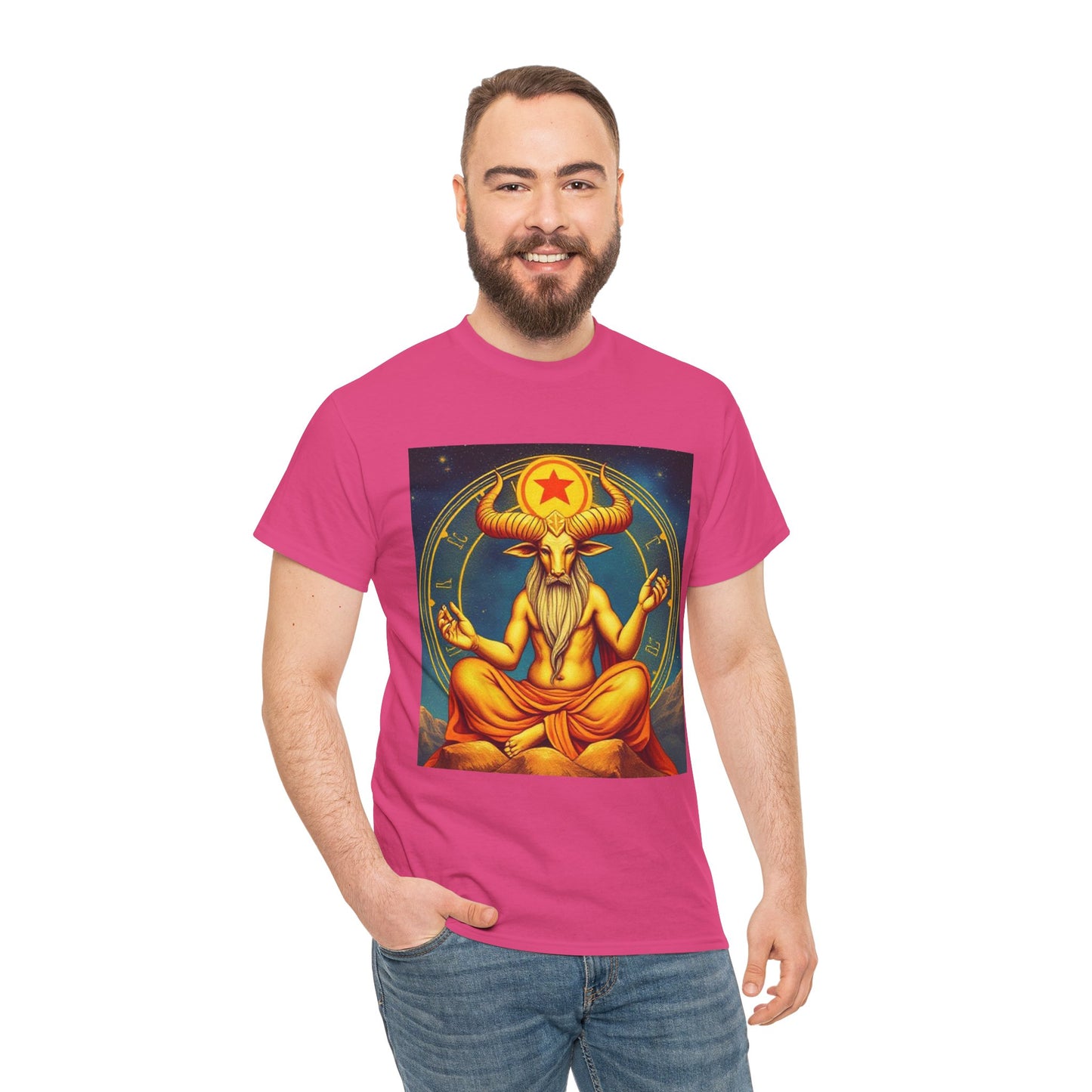 Unisex Heavy Cotton T-Shirt, Meditating Bull, Taurus Zodiac Design
