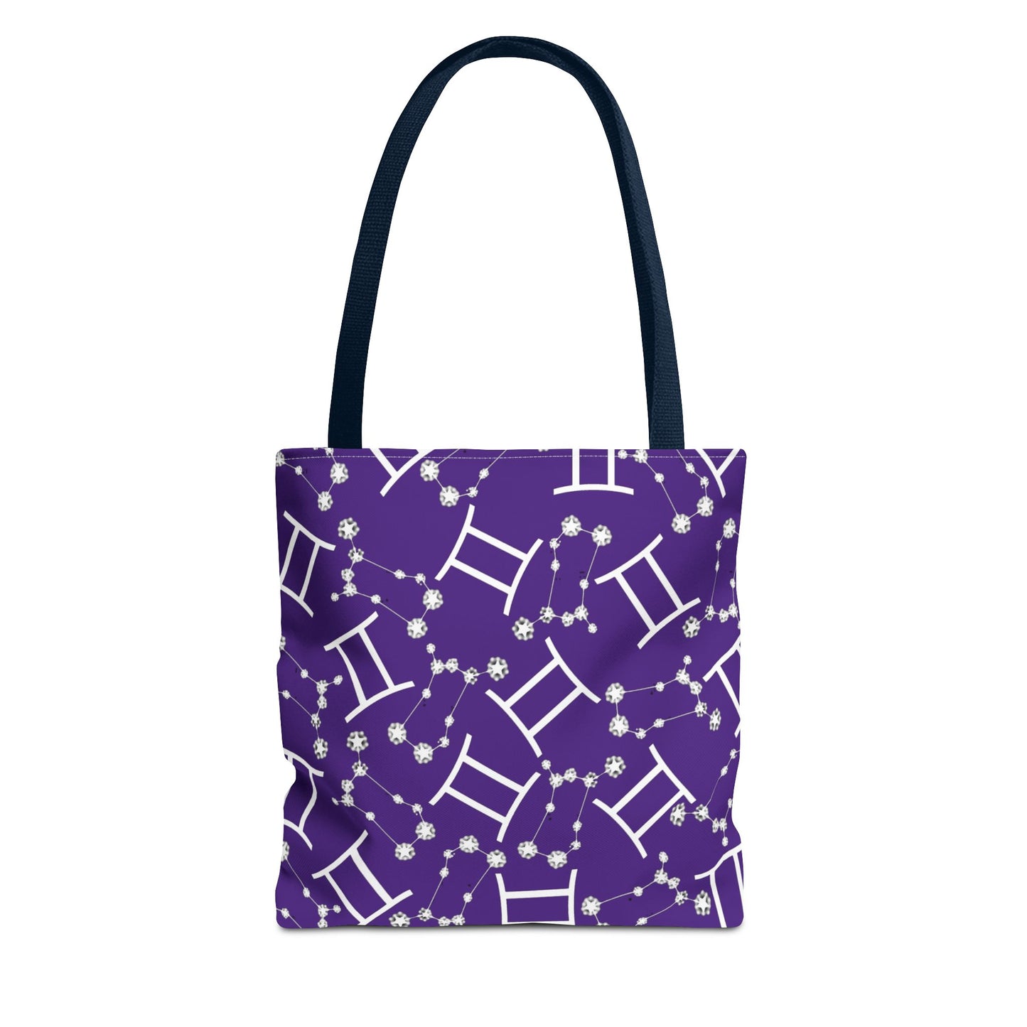 Tote Bag, Gemini Zodiac Sign, AOP, (Purple, White Print)