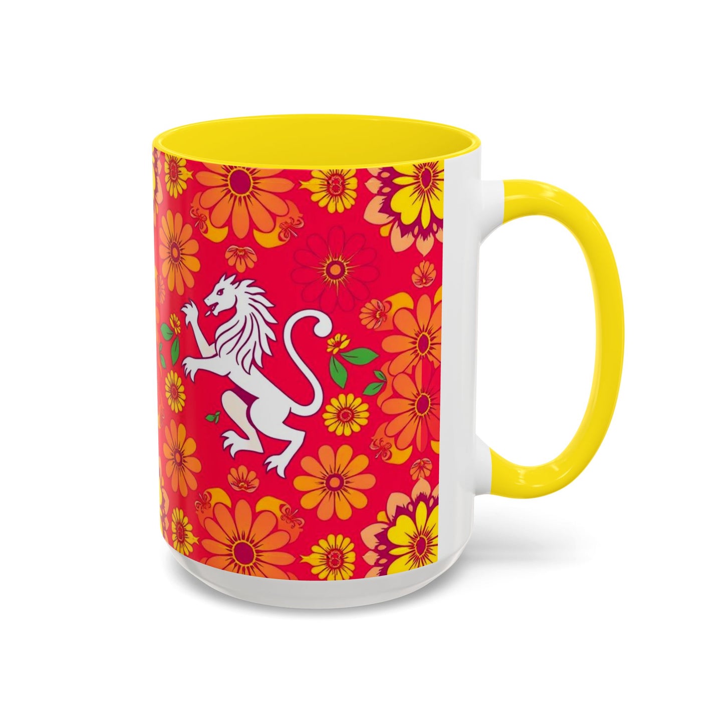 Accent Coffee Mug, Leo, Zodiac v4, Flower Pattern, (11, 15oz)
