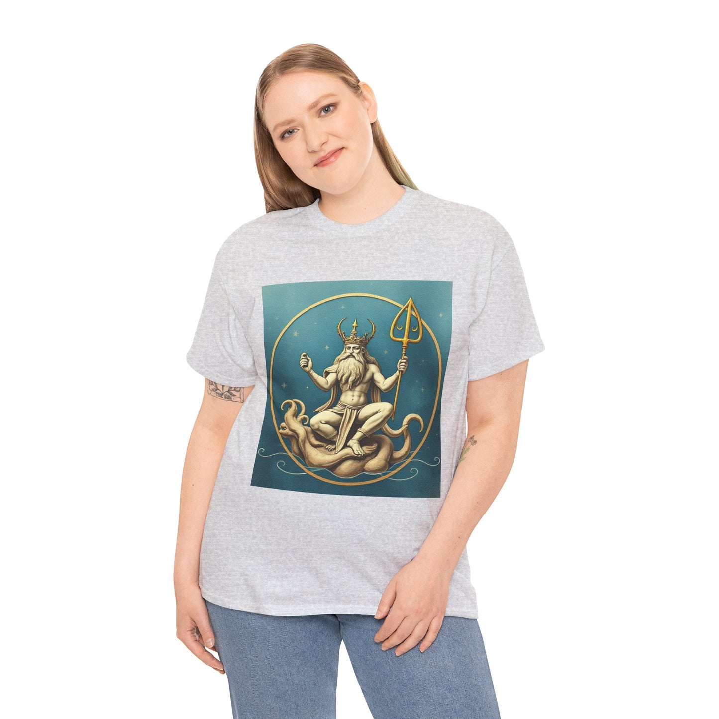 Unisex Heavy Cotton T-Shirt, Aquarius God 3v, Zodiac Design