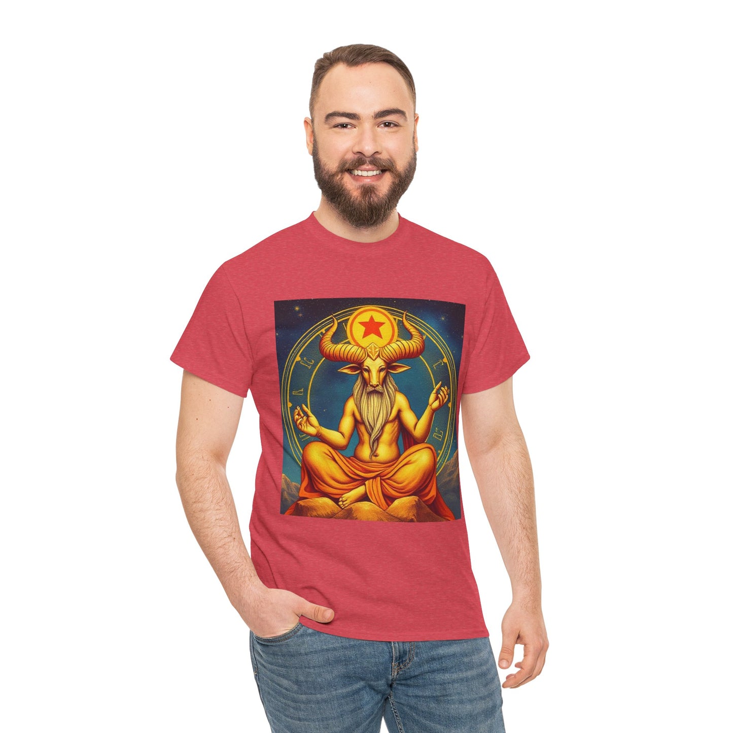 Unisex Heavy Cotton T-Shirt, Meditating Bull, Taurus Zodiac Design