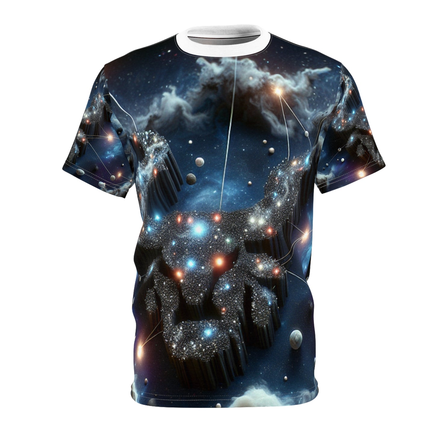 Unisex Cut & Sew T-Shirt (AOP), Space Bull Head, Taurus Zodiac Design, Regular fit, 100% Polyester