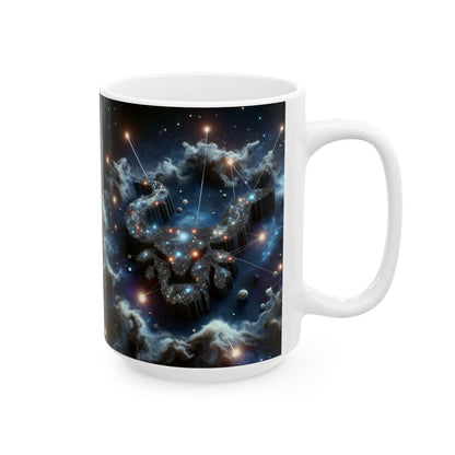 Ceramic Mug, (11oz, 15oz), Ceramic Coffee Mug, Space Bull, Smokey, Taurus Zodiac Design