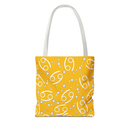 Tote Bag, Cancer Zodiac Sign, AOP, (Yellow, White)