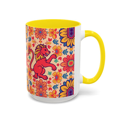Accent Coffee Mug, Leo, Zodiac, Flower Pattern, (11, 15oz)