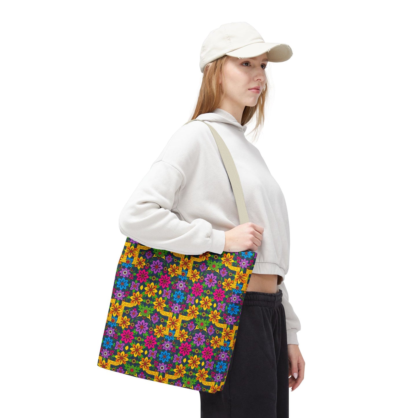 Tote Bag, (AOP), Gemini, Zodiac v2, Flower Pattern