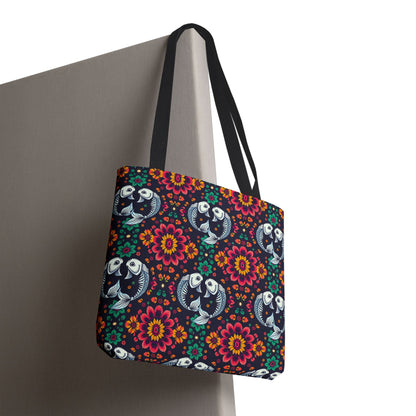 Tote Bag, (AOP), Pisces, Zodiac v1, Flower Pattern