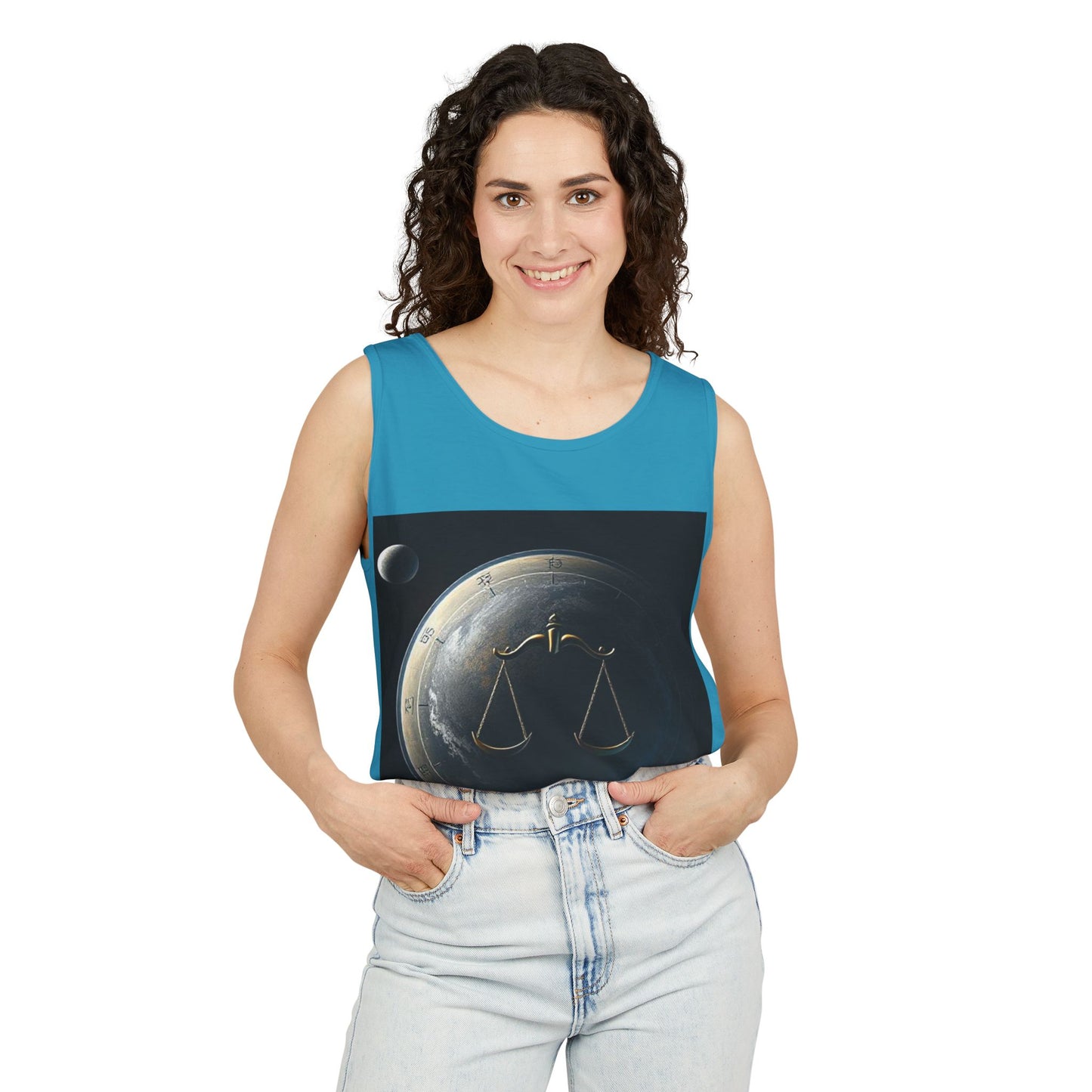 Unisex Garment-Dyed, Tank Top, Libra Design, Space Scale v1, 100% US cotton