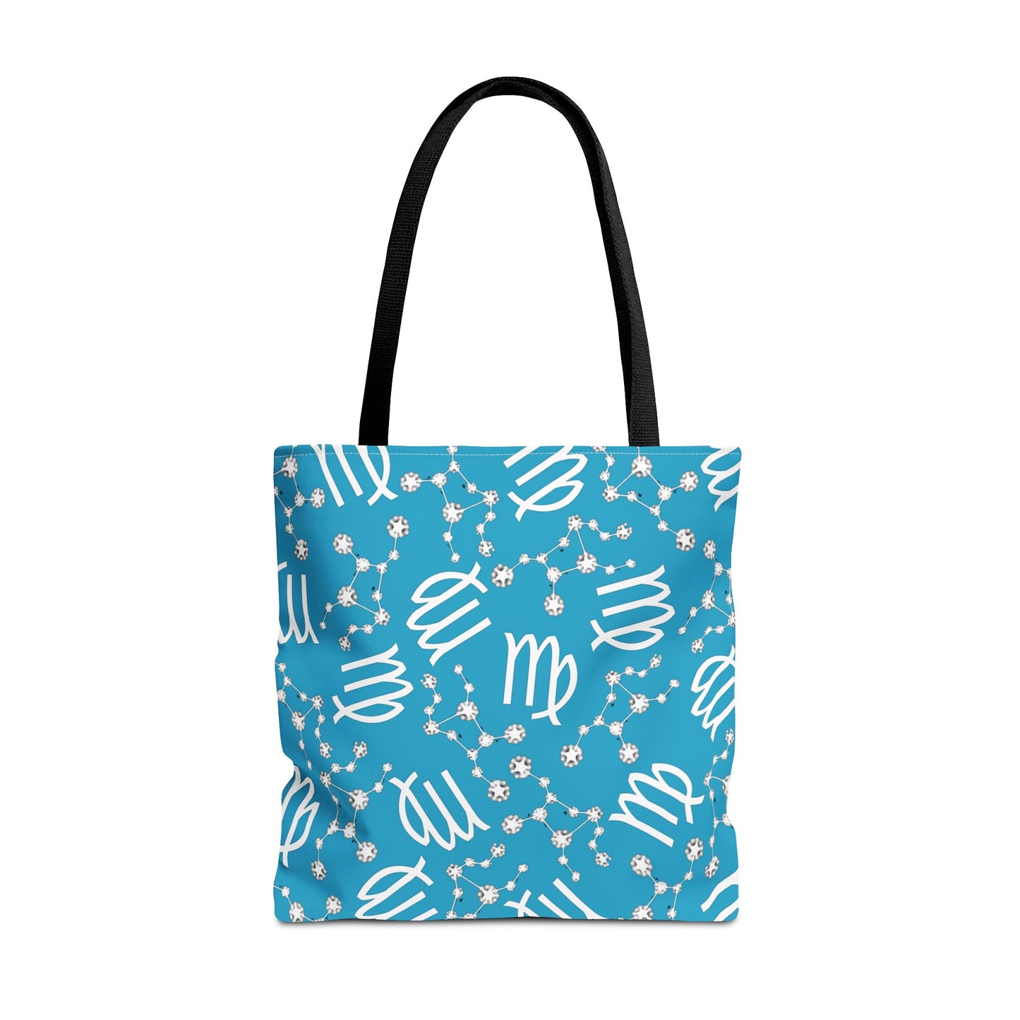 Tote Bag, Virgo Zodiac Sign, AOP, (Turquoise, White)