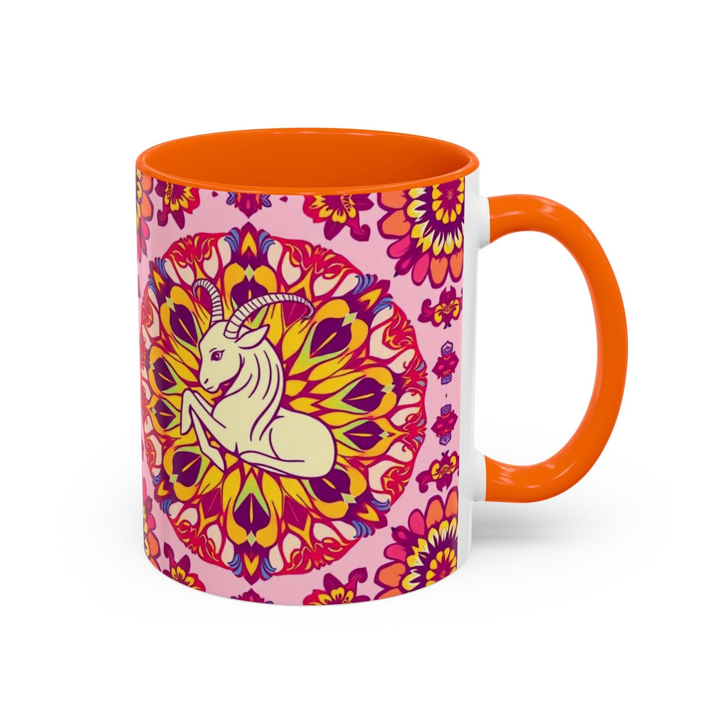 Accent Coffee Mug, Capricorn, Zodiac v3, Flower Pattern, (11, 15oz)