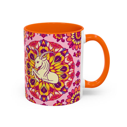 Accent Coffee Mug, Capricorn, Zodiac v3, Flower Pattern, (11, 15oz)