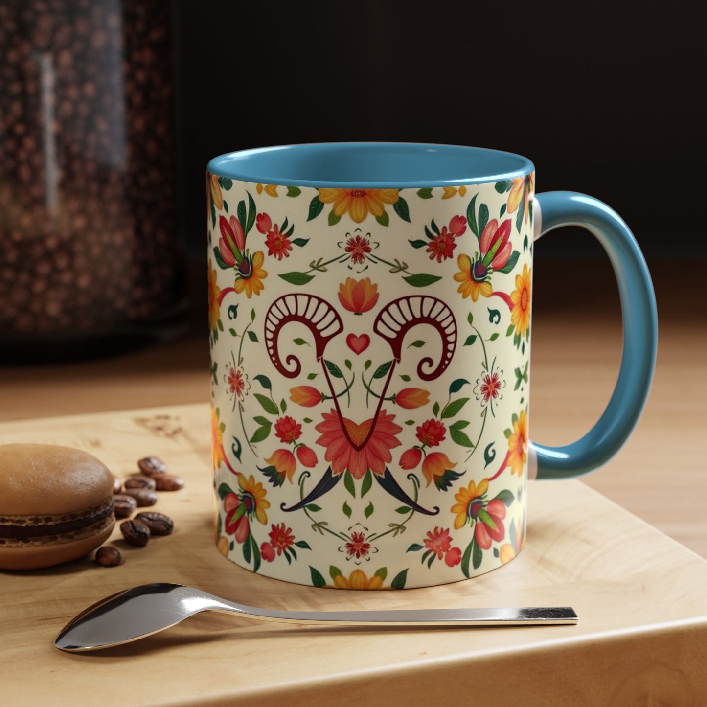 Accent Coffee Mug, Aries, Zodiac, Flower Pattern, (11, 15oz)
