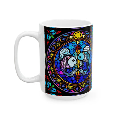 Ceramic Mug, (11oz, 15oz), Ceramic Coffee Mug, AOP, Glass Design v1, Pisces Zodiac Sign