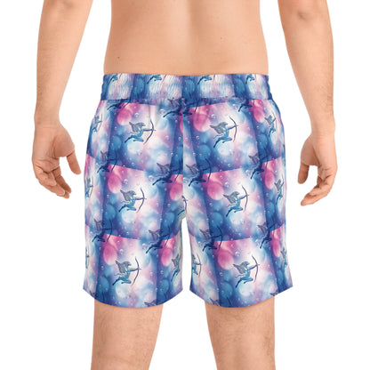 Men's Mid-Length Swim Shorts, (AOP), Sagittarius, Zodiac v4, Bubble Pattern