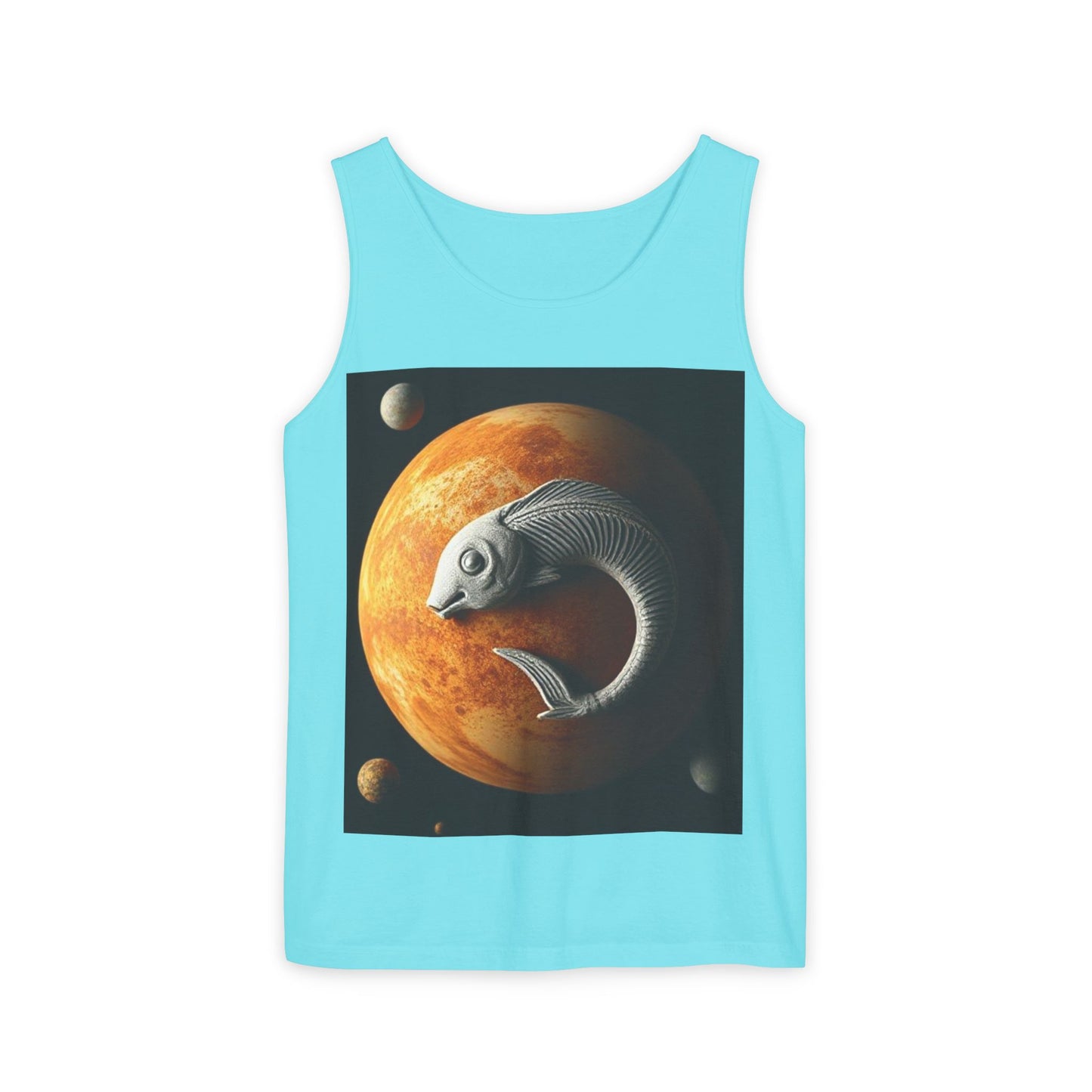 Unisex Garment-Dyed, Tank Top, Pisces Design, Space Animal, 100% US cotton