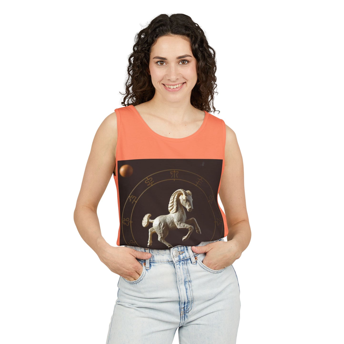 Unisex Garment-Dyed, Tank Top, Capricorn Design, Space Animal, 100% US cotton