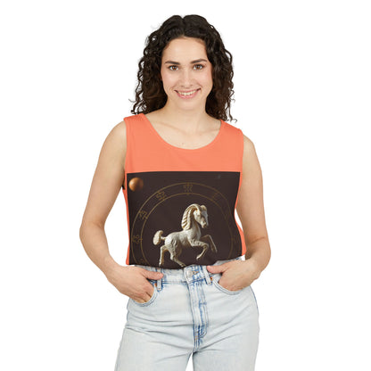 Unisex Garment-Dyed, Tank Top, Capricorn Design, Space Animal, 100% US cotton