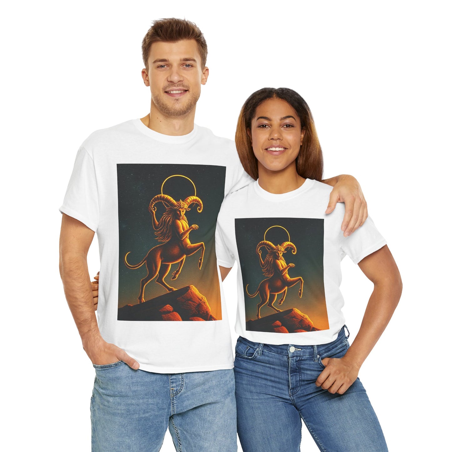 Unisex Heavy Cotton T-Shirt, Mountain Top 1v, Aries Zodiac Design