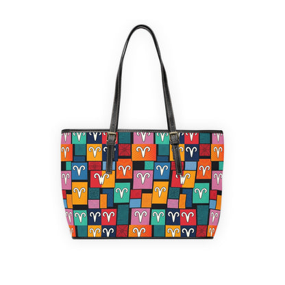 Leather Shoulder Bag, Aries, Zodiac v2, Shapes Pattern