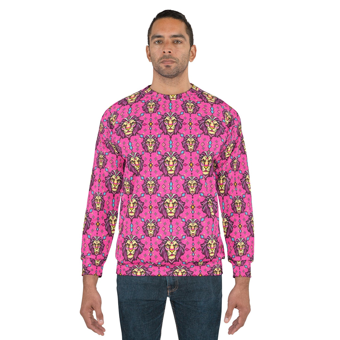 Unisex Sweatshirt (AOP), Leo, Zodiac v1, Jewel Pattern