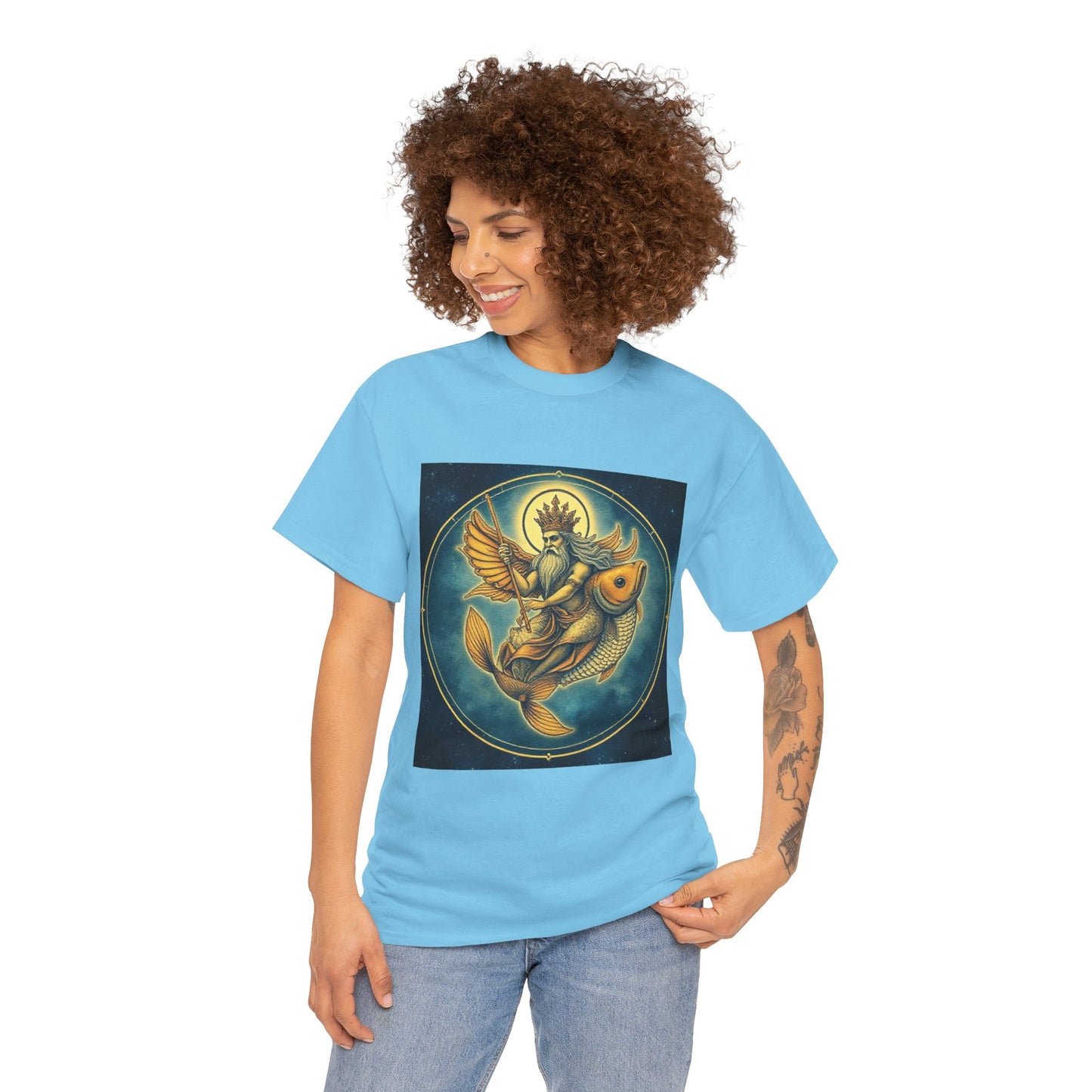Unisex Heavy Cotton T-Shirt, Pisces King v1, Zodiac Design