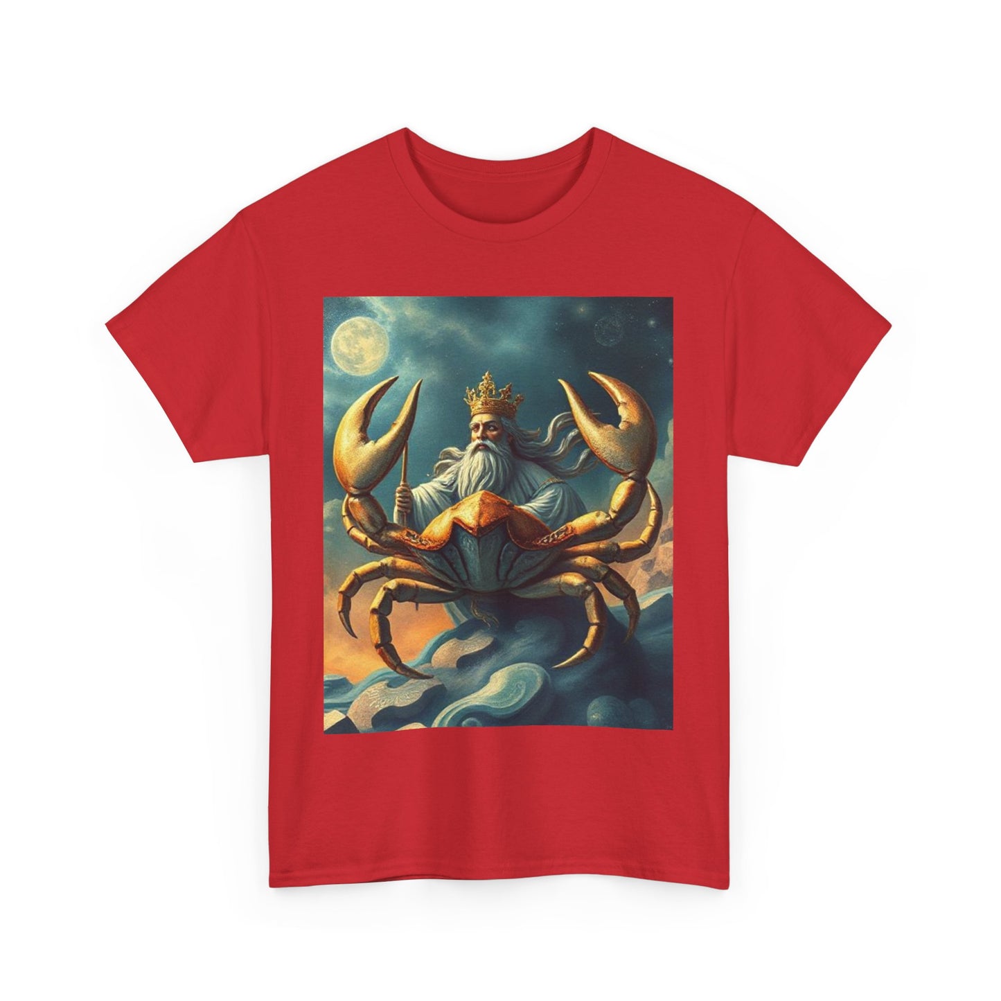 Unisex Heavy Cotton T-Shirt, Crustacean King, Cancer Zodiac Design