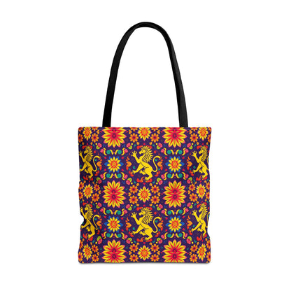 Tote Bag, (AOP), Leo, Zodiac v6, Flower Pattern