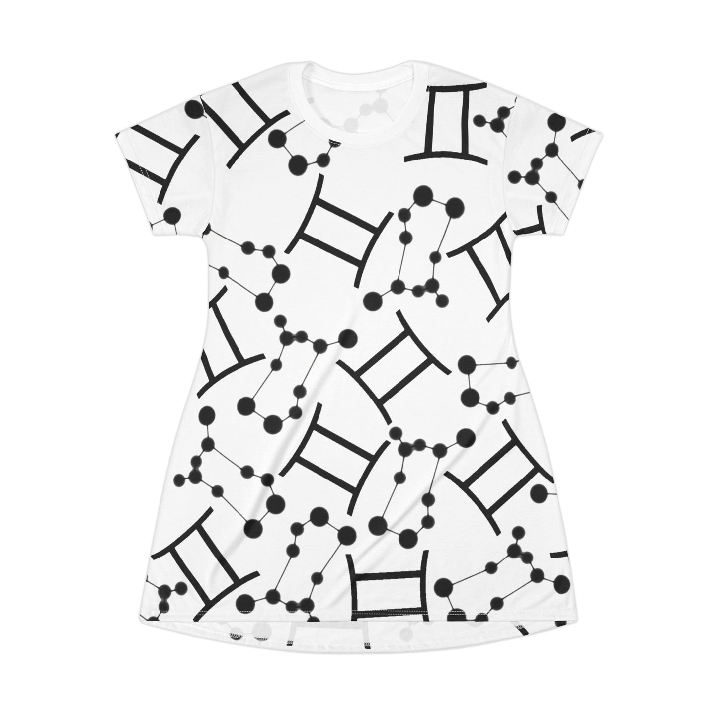 T-Shirt Dress (AOP), 100% Polyester, White thread color, Gemini Zodiac design