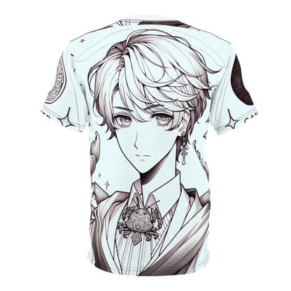 Unisex Cut & Sew T-Shirt (AOP), Anime Character, Cancer Zodiac Design, Regular fit, 100% Polyester