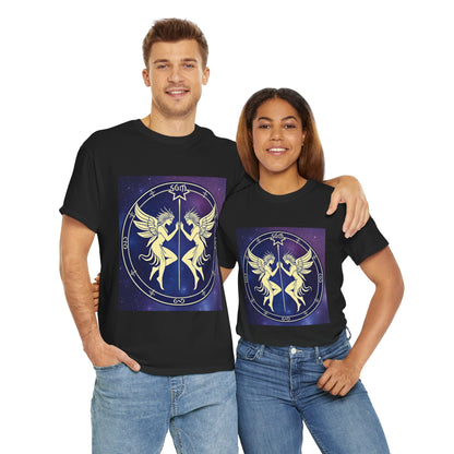 Unisex Heavy Cotton T-Shirt, Space Angel Twins, Gemini Zodiac Design