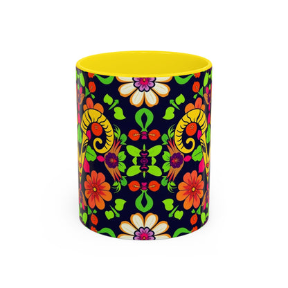 Accent Coffee Mug, Aries, Zodiac v2, Flower Pattern, (11, 15oz)