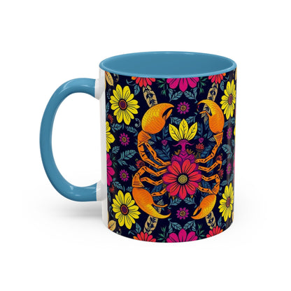 Accent Coffee Mug, Scorpio, Zodiac v3. Flower Pattern, (11, 15oz)