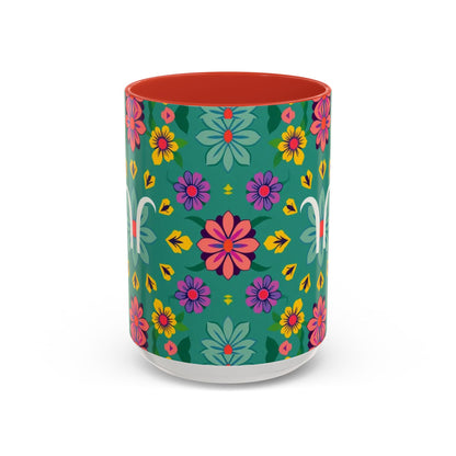 Accent Coffee Mug, Aquarius, Zodiac v3, Flower Pattern, (11, 15oz)